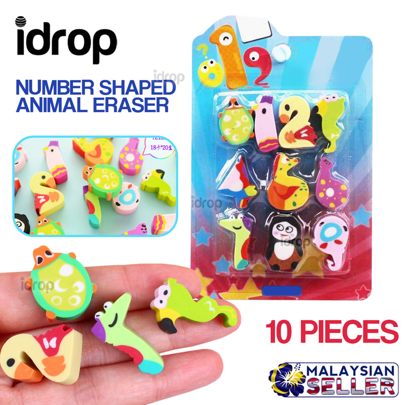 idrop ANIMAL NUMBERS - Number Shape Animal Eraser Set