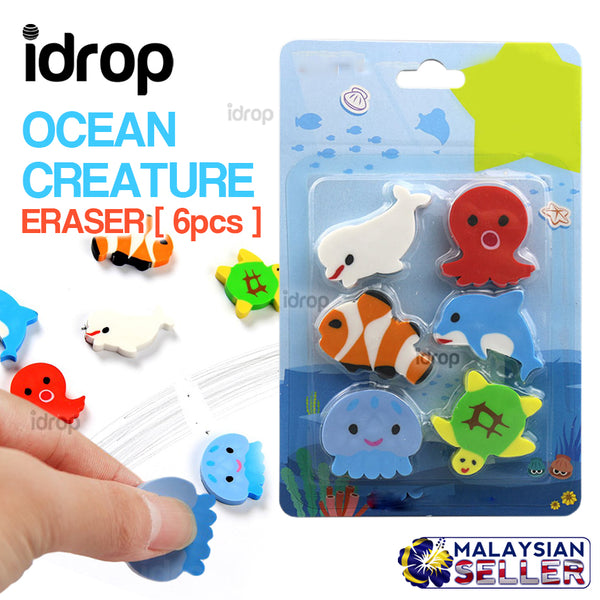 idrop OCEAN CREATURE 6pcs Eraser Stationary Set