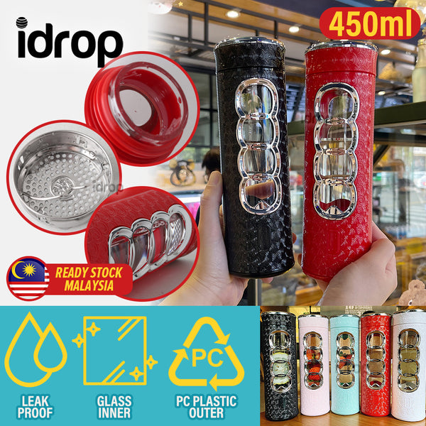 idrop [ 450ml ] Four Ring Drinking Glass Water Bottle / Botol Air Minuman / 450ML玻璃四环杯(水壶)