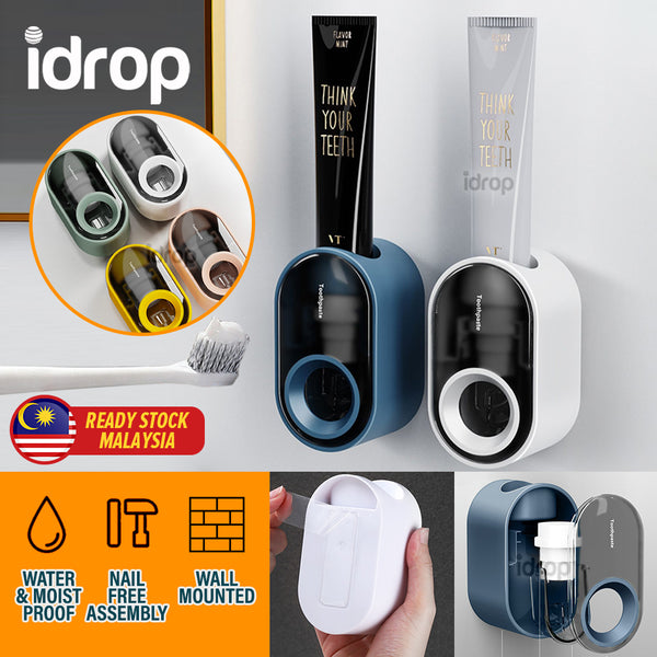 idrop Wall Mounted Toothpaste Squeezer Holder Tempat Penyimpanan dan Pemerahan Ubat Gigi