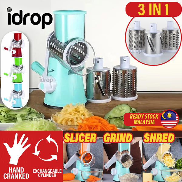 idrop [ 3 In 1 ] Kitchen Multifunction Hand Manual Vegetable Cutter Slicer Shredder Grater / Alat Pengisar Pemotong Penghiris Sayur / 【三合一】厨房多功能手动手动切菜机切片机刨丝器