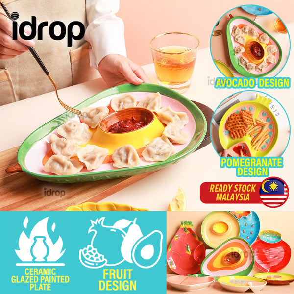 idrop Ceramic Fruit Design Food Plate [ Avocado / Pomegranate ] / Pinggan Makanan Rekaan Buah Seramik [ Delima / Avokado ] / 陶瓷水果设计食物盘[牛油果/石榴]