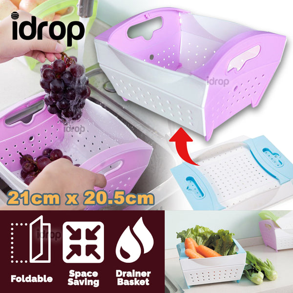 idrop Foldable Fruit & Vegetable Basket and Drainer / Bakul Basuh Buah Boleh Dilipat