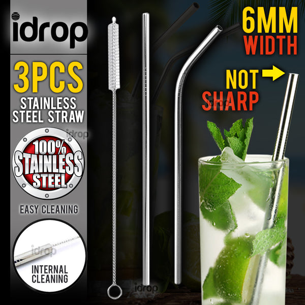 idrop 3pcs Stainless Steel Drinking Straw Set [ 6mm ]