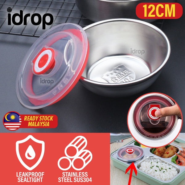 idrop [ 12CM ] Stainless Steel Soup Bowl Sealtight Leakproof SUS304 / Bekas Mangkuk Sup Keluli Tahan Karat / 304#4.75寸不锈钢汤碗带密封盖 (12CM)(304)