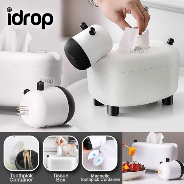 idrop 2 IN 1 Cute Cow Tissue Box Holder & Toothpick Container