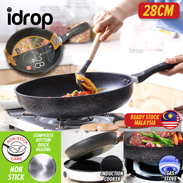 idrop [ 28CM ] Maifan Stone Single Handle Nonstick Frying Pan / Kuali Memasak Tidak Lekat / 28CM麦饭石单柄炒锅