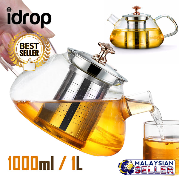 idrop 1L GLASS TEAPOT - Tea Pot with Stainless Steel Filter