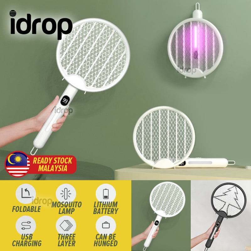 idrop Rechargeable Foldable Mosquito Swatter Zapper Killer / Raket Pemukul Nyamuk Elektrik / 可充电折叠式锂电池灭蚊拍(二合一自动灭蚊拍)