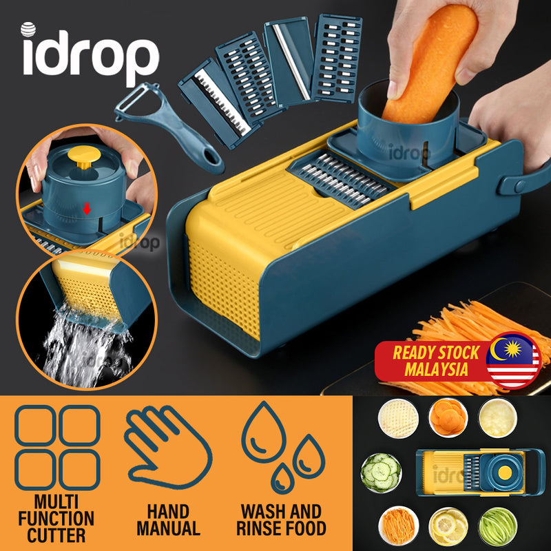 idrop Multifunctional Kitchen Vegetable Chopper Slicer & Shredder / Alat Penghiris & Pemotong Sayur Pelbagai Guna / 件套手推切菜器