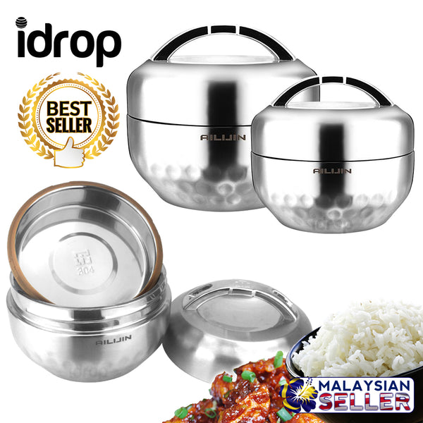 idrop AILIJIN - 2 Layer Metalic Thermos Lunch Box [ 1.0L  / 1.3L ]