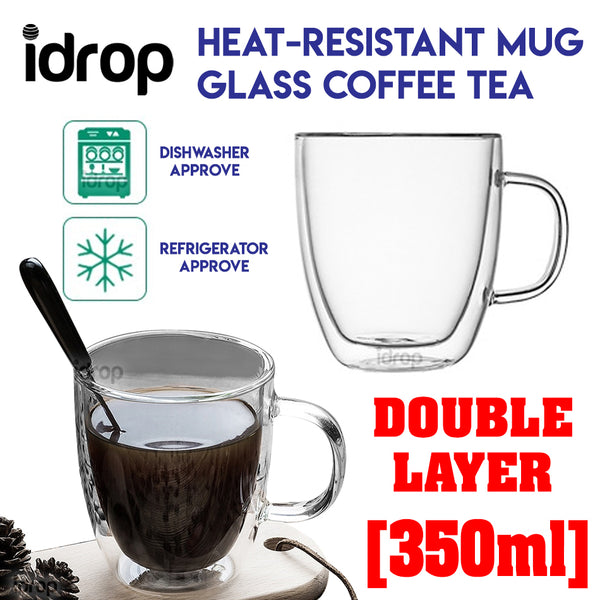 idrop 350ml Double Layer Heat-Resistant Mug Glass Coffee Tea