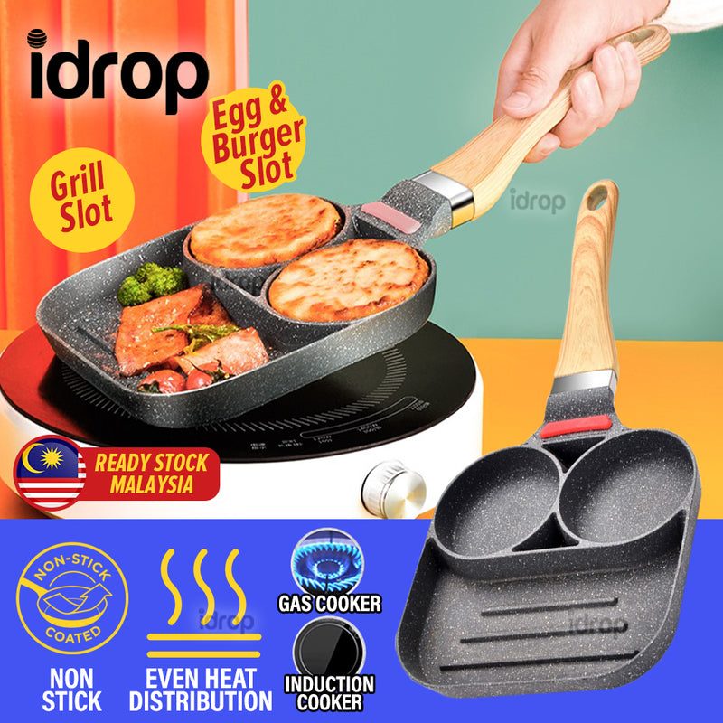 idrop [ 2-Slot ] Egg & Burger and Steak Grilling Nonstick Cooking Pan / Kuali Memasak & Memanggang / 2孔鸡蛋牛排不沾煎锅