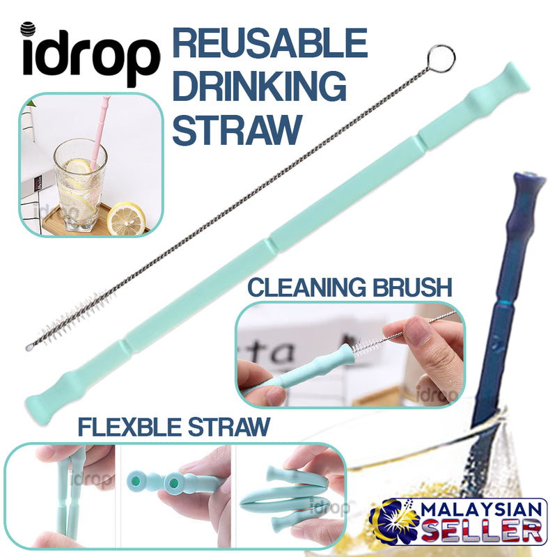 idrop Reusable Folding Silicone Drinking Straw With Cleaning Brush [ 11mm / 12mm ]