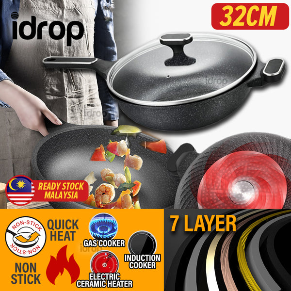 idrop [ 32CM ] Golden Point Maifan Diecasting Nonstick Single Handle Wok / Kuali Masak Tidak Lekat / 压铸不粘单柄炒锅