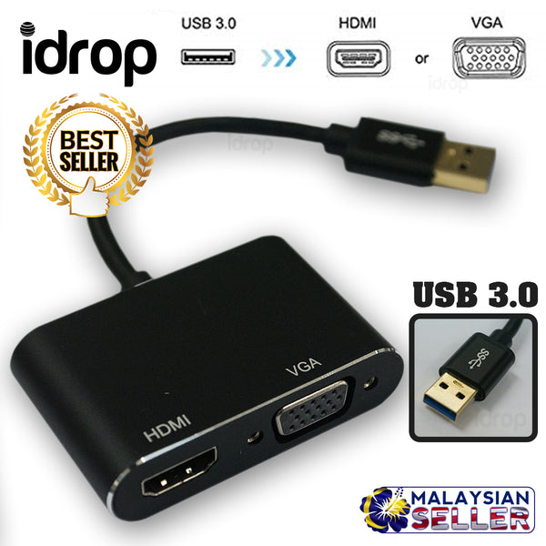 idrop VIDEO ADAPTER - USB 3.0 to VGA / HDMI Adapter