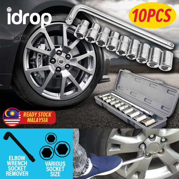 idrop [ 10PCS ] Head Bolt Elbow Socket Wrench Repair Tool Set / Set Alat Pembuka Skru Soket / 10PCS套筒组合 TOOLS SETS