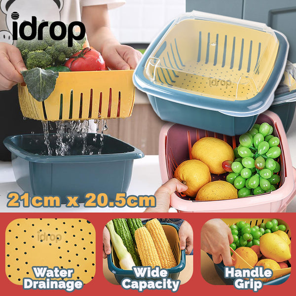 idrop Kitchen Lunch Box Storage + Drainer Wash Basket Food Container