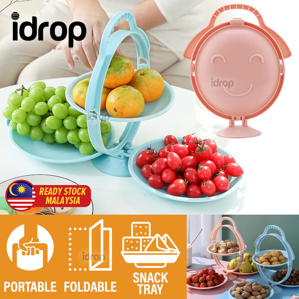 idrop 3 LAYER Portable Food Fruit & Snack Foldable Portable Dish Tray