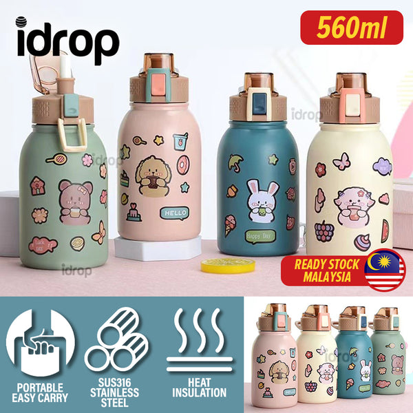 idrop [ 560ml ] Cute Drinking Bottle Portable Insulation SUS316 Stainless Steel Flask / Botol Minuman Insulasi Haba Comel Mudah Alih / 560ML不锈钢大肚保温杯(水壶)(316)