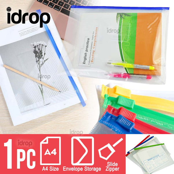 idrop A4 Zipper Seal Plastic Envelope Paper Storage Holder File