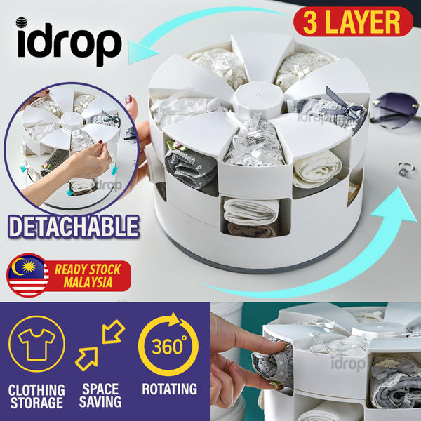 idrop [ 3 LAYER ] 15-Grid Rotatable Petal Shape Small Clothing Storage Box / Kotak Penyimpanan Baju Kecil / 3层15格花瓣形塑料可旋转收纳盒