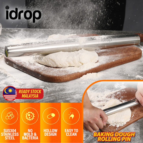 idrop Kitchen SUS304 Stainless Steel Baking Dough Rolling Pin / Penggiling Doh Keluli Tahan Karat / 304不锈钢擀面杖(大号)(长)(42CM)