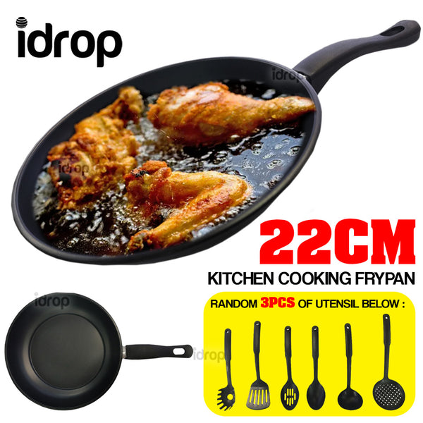 idrop 1PC Kitchen Cookware Frying Pan [ 22CM ] + 3PCS Cooking Utensils