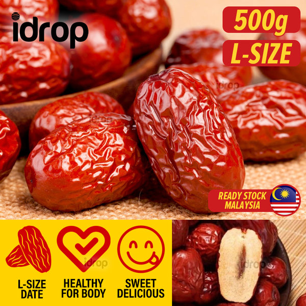 idrop 500g Red Dates Healthy Herbal Delicious Fruit | Kurma Merah Besar [ L Size ] / （500克） 特级红枣