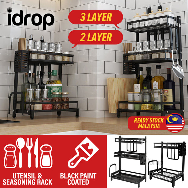 idrop [ 2 Layer / 3 Layer ] Stainless Steel Kitchen Countertop Storage Shelf rack