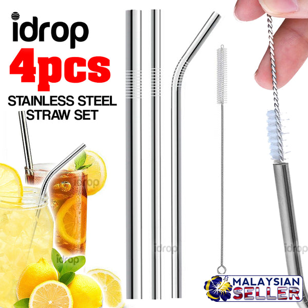 idrop 4pcs Stainless Steel Drinking Straw & Cleaner Brush