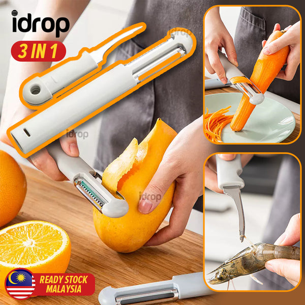 idrop [ 3 IN 1 ] Multifunction Vegetable Slicer Scraper & Shrimp Peeler Knife / Pemotong & Pengupas Sayur & Udang Pelbagai Guna / 三合一削皮神器户外便携刮皮刀多功能虾线刀刨家用水蔬菜土豆神器