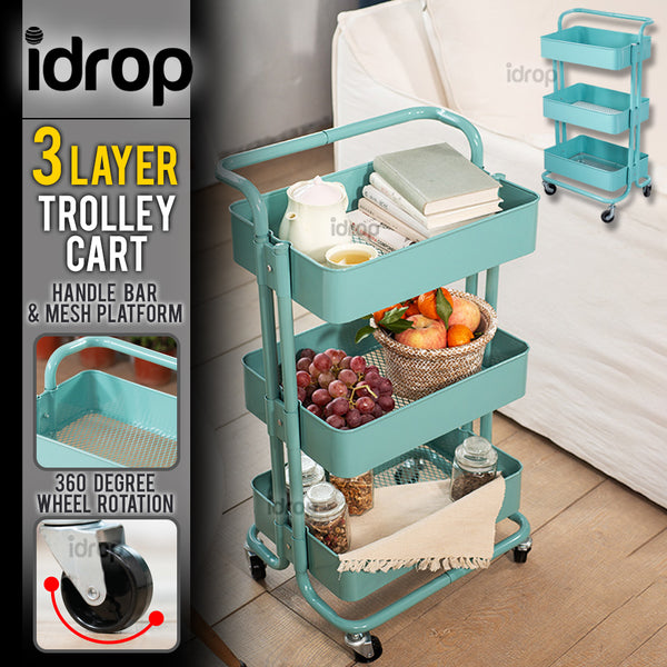 idrop 3 Layer Steel Rack Shelf Storage Trolley Cart