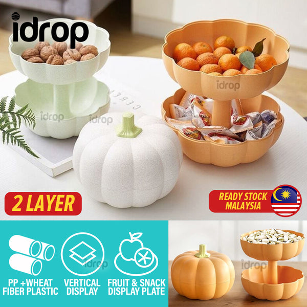 idrop [ 2 LAYER ] Pumpkin Shape Dried Fruit Snack & Candy Storage Bowl Tray Snack Plate / Bekas Simpan Makanan & Gula-Gula / 塑料南瓜双层果盘