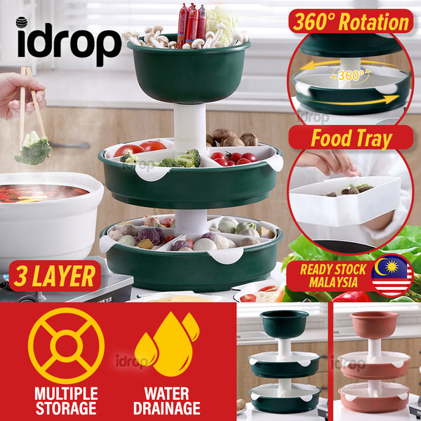 idrop [ 3 LAYER ] Multilayer Kitchen Rotating Hotpot Steambot Food Meat Vegetable Display Platter