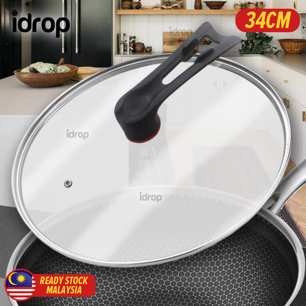 iDrop [ 34CM ] Kitchen Glass Wok Lid Cover / Penutup Periuk Masak Kaca / 【34CM】厨房玻璃锅盖盖