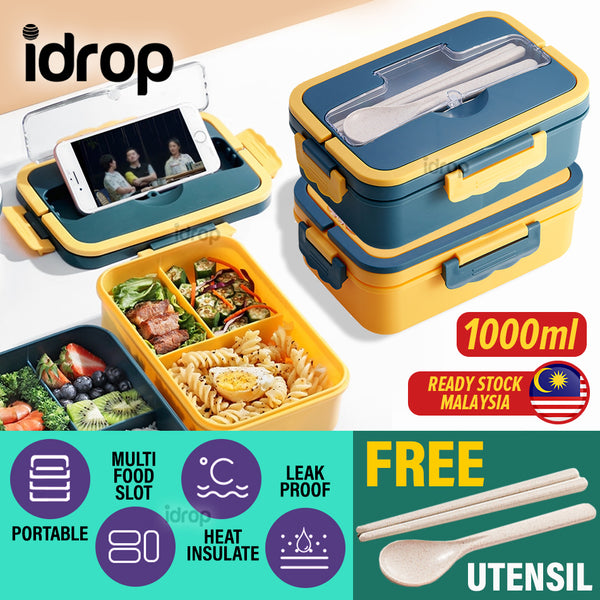 idrop Portable Heat Insulated Leakproof Lunchbox Smartphone Holder + FREE Spoon & Chopstick