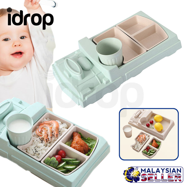 idrop Baby Children Kids Eating Bamboo Fiber Plastic Train Tableware Meal Lunch Box Plate