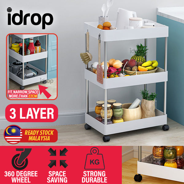 idrop 3 LAYER Multi Layer Household Kitchen Storage Rack Shelf Trolley