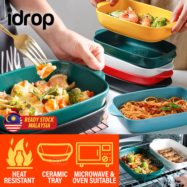 idrop [ 650ml ] Ceramic Food Baking Tray Microwave & Oven Heat Resistant Plate