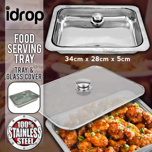 idrop Stainless Steel Serving Dining Food Tray / Dulang Hidang Makanan Keluli [ 34 x 28 x 5cm ]