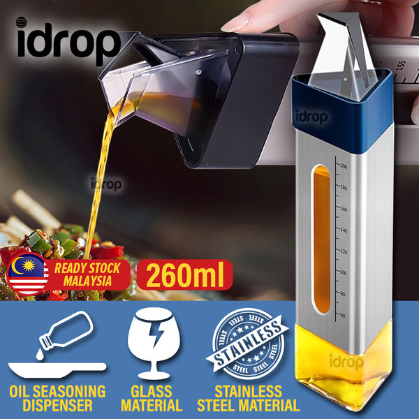 idrop 260ml Prism Stainless Steel & Glass Oil Seasoning Sauce Dispenser Bottle