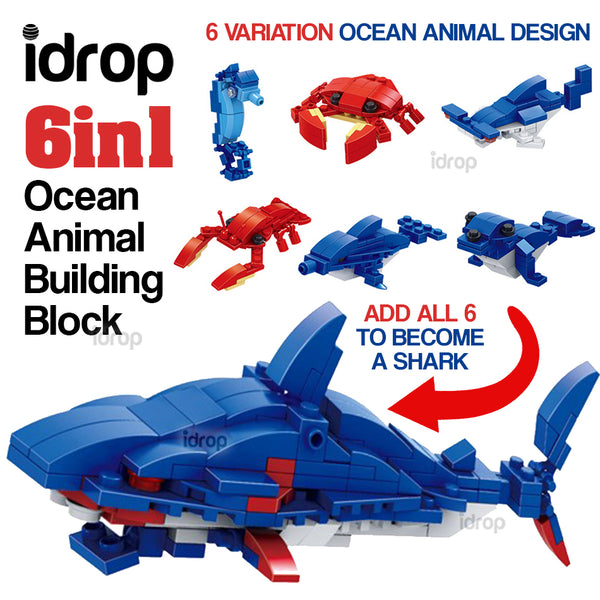 idrop 6in1 Kid's Ocean Animal Building Blocks Toy [ 1pc Animal Random ]