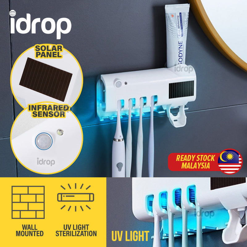 idrop Wall Mounted Toilet Toothbrush & Toothpaste Holder with UV Sterilization Light / Tempat Pemegang Simpanan Ubat Gigi & Berus Gigi / 带紫外线杀菌灯的壁挂式马桶牙刷和牙膏架