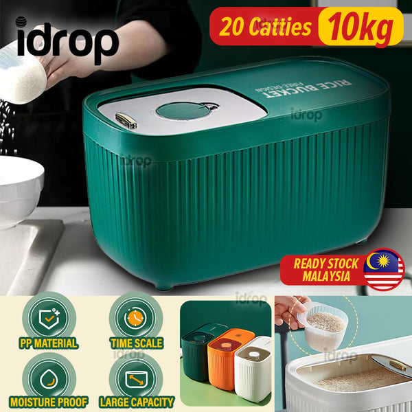 idrop [ 20 CATTIES ] 10KG Kitchen Household Rice Storage Bucket / Baldi Penyimpanan Beras Isi Rumah Dapur 10KG / 塑料厨房家用米桶20斤(10KG)METER BOX