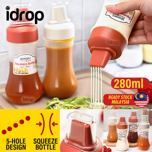 idrop [ 280ml ] 5-Hole Sauce Squeeze Bottle / Botol Sos 5 Lubang / 塑料5孔挤压式酱料瓶280M