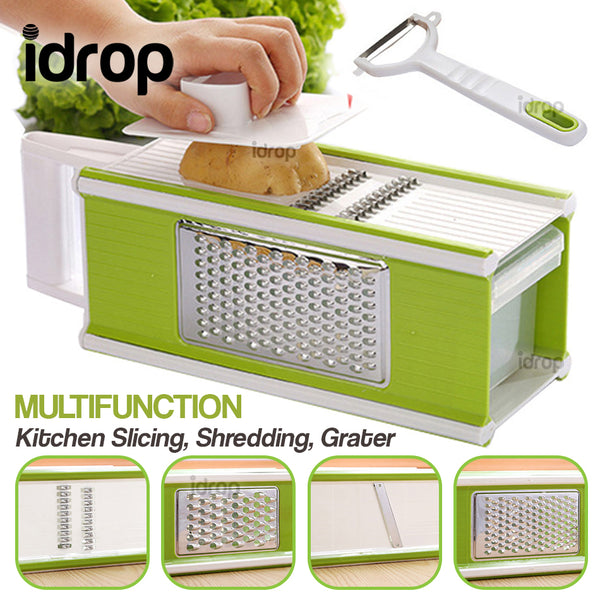 idrop Multifunction Kitchen 4 Sided Shredder Slicer Grater Box with Storage