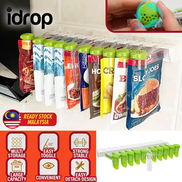 idrop [ 10 SLOT ] Wall Mounted Spice Bag Storage Rack / Rak Gantung Perencah Plastik / 调料包壁挂收纳架