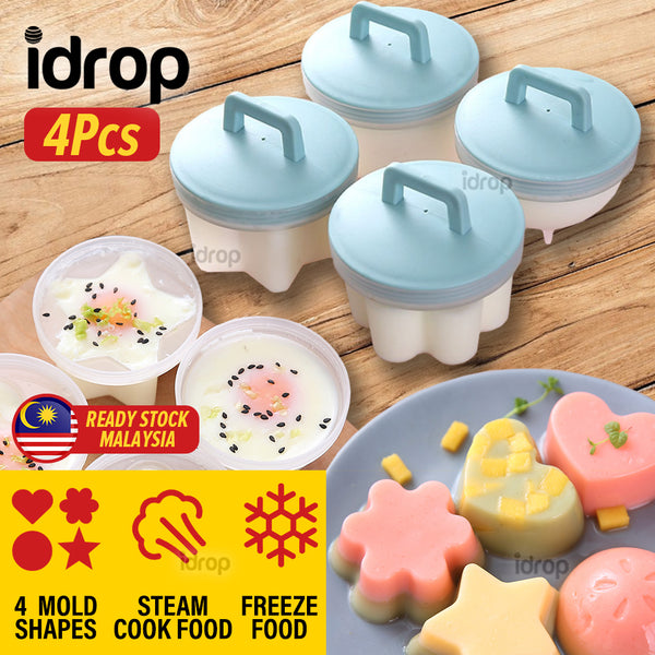 idrop 4Pcs Egg Steamer or Yogurt Cool Jelly Mold + Brush