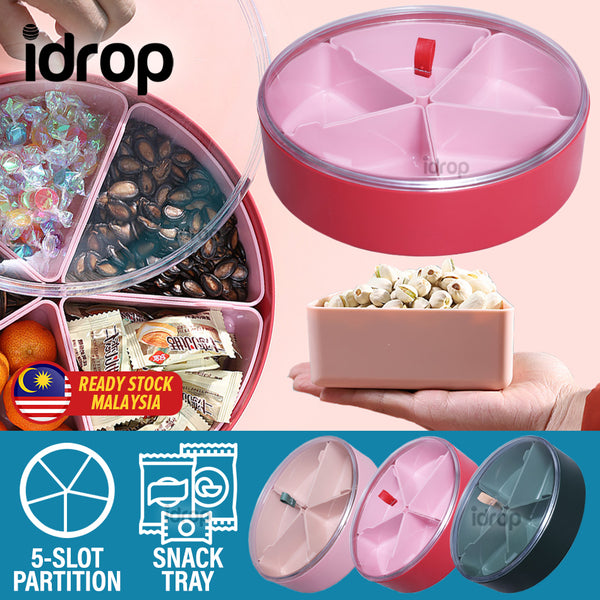 idrop [ 26CM ] 5 Partition Food Slot for Snacks Candy & Confectionary Storage Tray Container